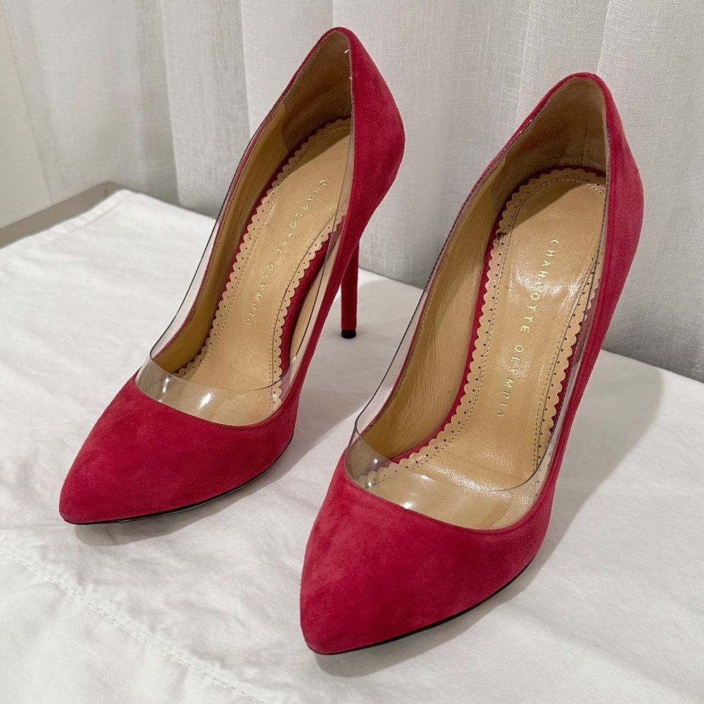 Charlotte Olympia Magenta Pink PVC Suede Heels 38